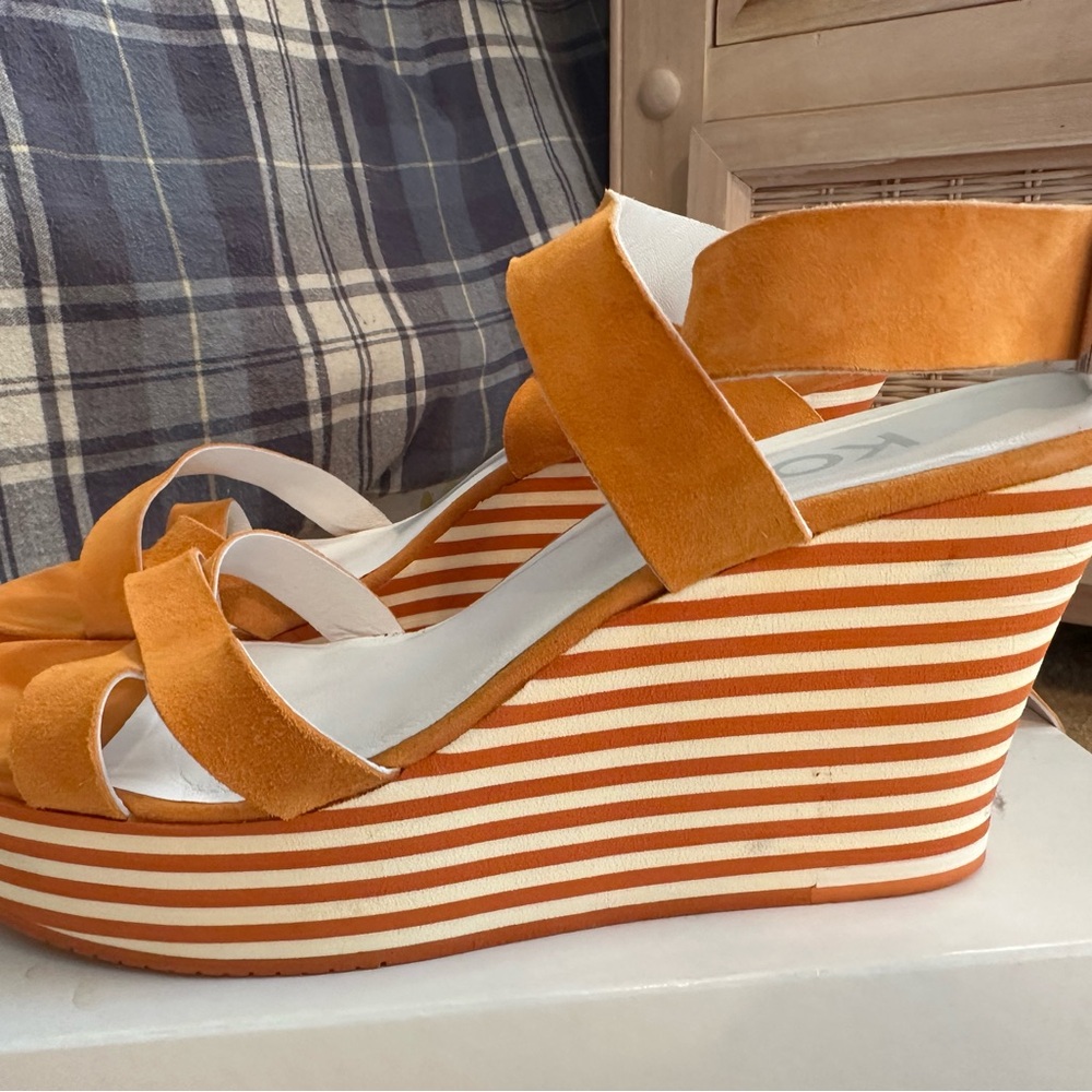 Michael Kors  Orange and White Striped Wedges